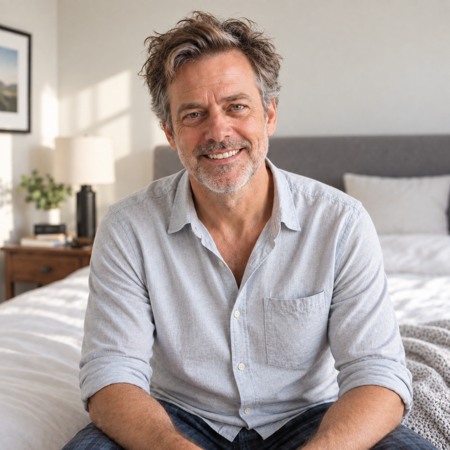 Man looking relaxed and confident in the morning